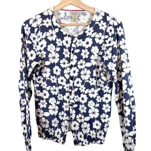 LLBean Navy Blue White Floral
Cardigan Button Sweater Womens Size S